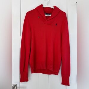 Ralph Lauren Sport Pony Logo Red Long Sleeve Sweater Pullover Shawl Neck Size XL